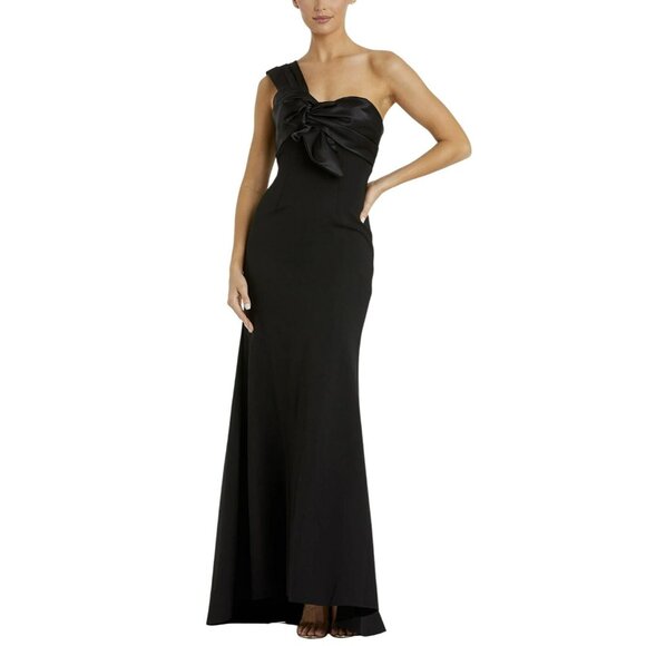 Mac Duggal Black One Shoulder Bow Drape Formal Evening Gown Dress Sz 8 NEW - Picture 1 of 7